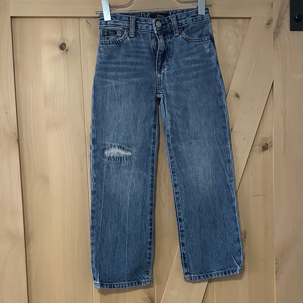 Polo by Ralph Lauren Girls Medium Blue Straight Jeans with Knee Distress